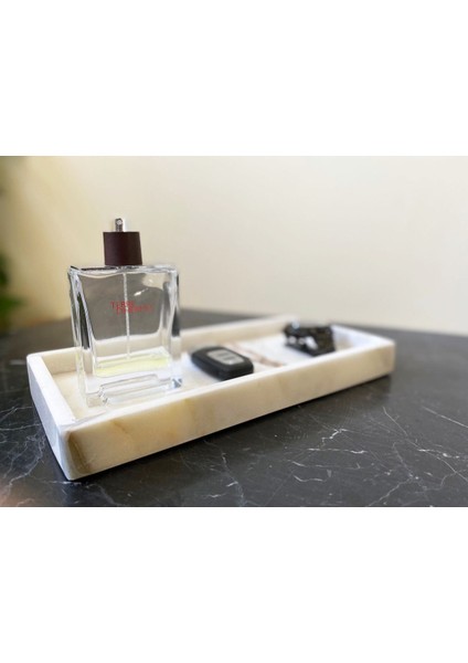 Beyaz Doğal Mermer Dikdörtgen Tepsi, Sunum ve Düzenleme Için 15X30 cm