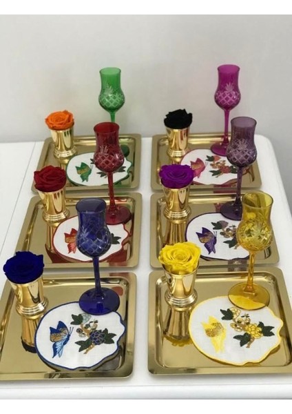 Altın Kaplama 6'lı Kare Paslanmaz Çelik Servis Tepsisi 21X21 cm