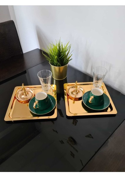 Altın Kaplama 6'lı Kare Paslanmaz Çelik Servis Tepsisi 21X21 cm modelleri