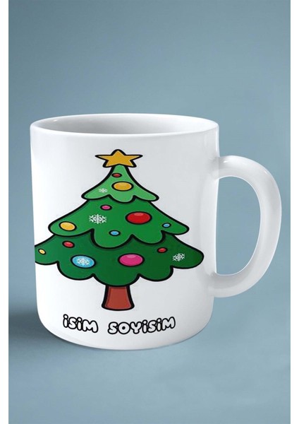 2024 Yılbaşı Noel Isimli Baskılı Kupa Bardak Işıklı Çamağacı