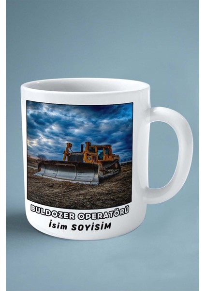 Buldozer Operatörü Baskılı Kupa Bardak Çift Taraflı Baskı Kişiye Özel Model 2