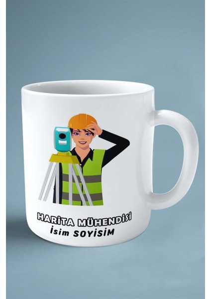 Harita Mühendisi Meslek Baskılı Kupa Bardak Çift Taraflı Baskı Kişiye Özel Model 7