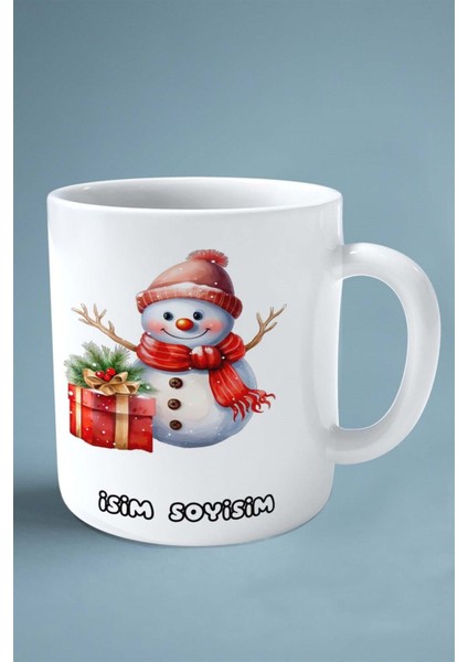 2024 Yılbaşı Noel Isimli Baskılı Kupa Bardak Kardan Adam Çalı Paket