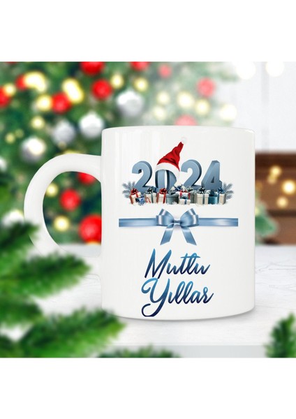 2024 Mutlu Yıllar Şapka Kurdela Yılbaşı Hediyesi Baskılı Kupa Bardak