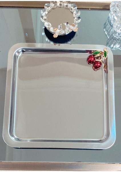 6'lı Kare Kirazlı Gümüş Tepsi Seti, Sunum ve Kahve Için Şık ve Zarif Tasarım fiyatları