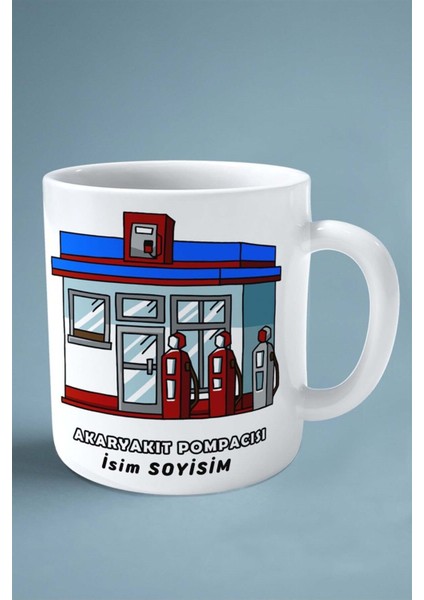 Benzinlik Akaryakıt Pompacısı Baskılı Kupa Bardak Çift Taraflı Baskı Kişiye Özel Model 4