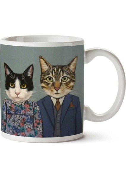 Ikili Hipster Kediler Iki Tarafı Baskılı Kupa Bardak