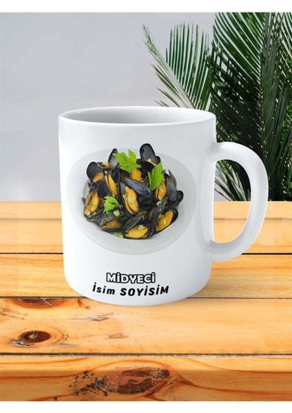 Midyeci Midye Meslek Baskılı Kupa Bardak Çift Taraflı Baskı Kişiye Özel Model