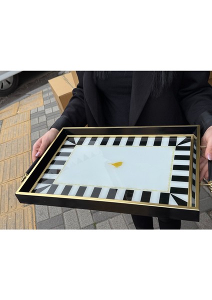 Şık Siyah Kuş Desenli Ahşap Çay ve Kahve Tepsisi fiyatları