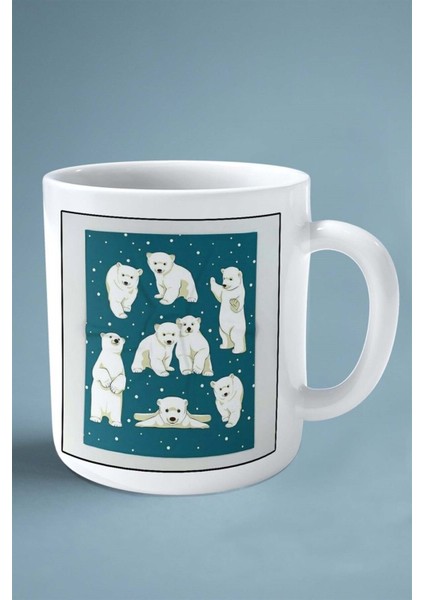 Kutup Ayısı Baskılı Kupa Bardak Çift Taraflı Kişiye Özel Çerçeveli Renkli Model 7