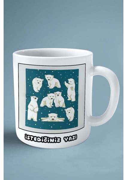 Kutup Ayısı Baskılı Kupa Bardak Çift Taraflı Kişiye Özel Çerçeveli Renkli Model 7 fiyatları