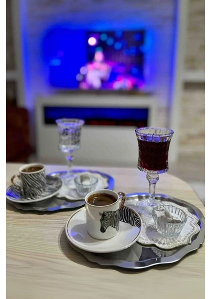 6'lı Lüx Oval Sunum Tepsisi, Paslanmaz, Çay ve Kahve, Dekoratif, 25X20CM fırsatları
