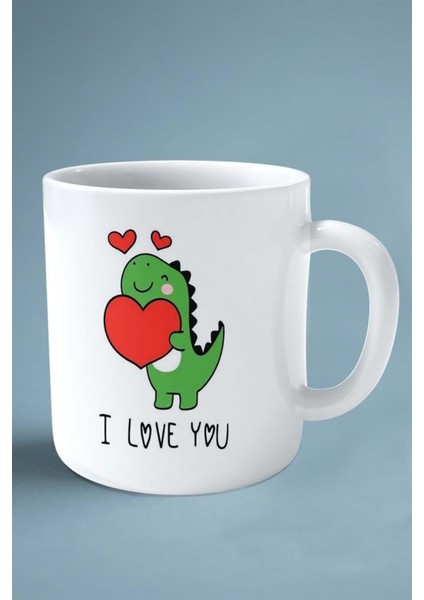 Sevgililer Günü Sevgili Kişiye Özel Baskılı Kupa Bardak Çift Taraflı Baskı Model 54 Dinazor