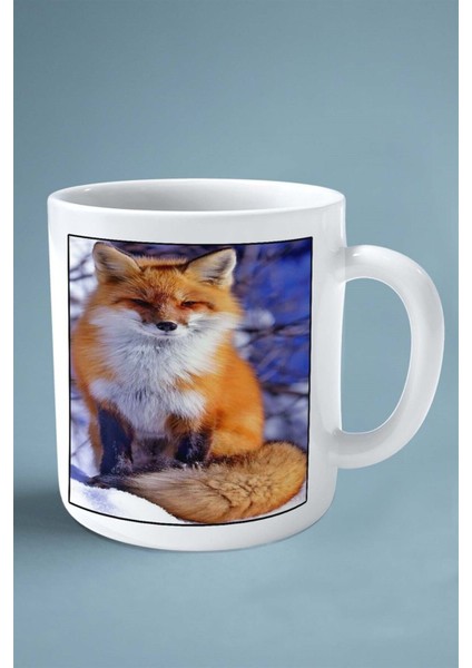 Tilki Baskılı Kupa Bardak Çift Taraflı Kişiye Özel Çerçeveli Renkli Model 16