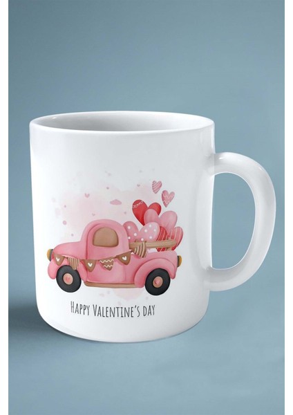 Sevgililer Günü Sevgili Kişiye Özel Baskılı Kupa Bardak Çift Taraflı Baskı Model 36 Araba Pembe