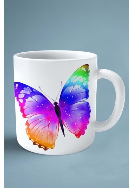 Kelebek Baskılı Kupa Bardak Çift Taraflı Kişiye Özel Model 7