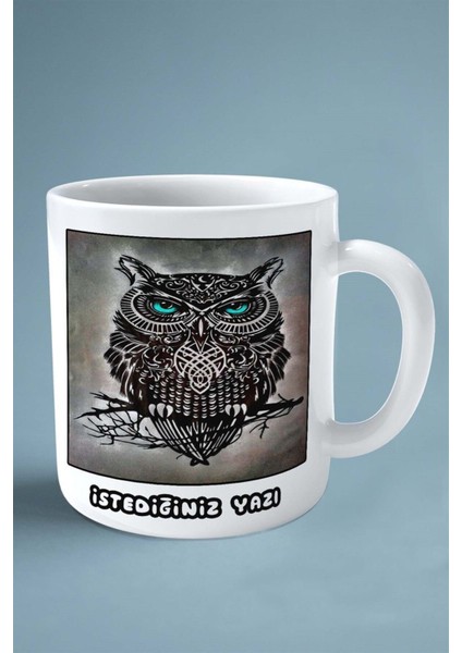 Baykuş Baskılı Kupa Bardak Çift Taraflı Kişiye Özel Çerçeveli Renkli Model 3 fiyatları