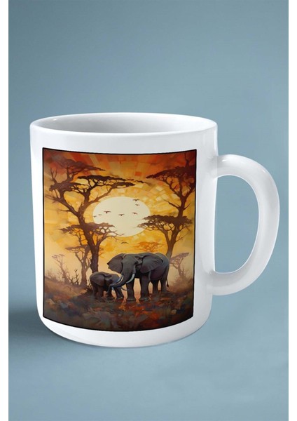 Fil Baskılı Kupa Bardak Çift Taraflı Kişiye Özel Çerçeveli Renkli Model 2