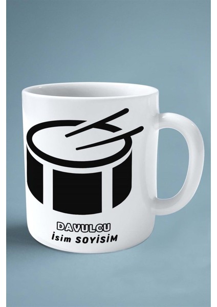 Davulcu Meslek Baskılı Kupa Bardak Çift Taraflı Baskı Kişiye Özel Model 6