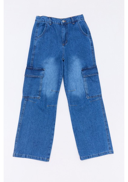 %100 Pamuk Beli Ayarlanabilir Kargo Cepli Kız Çocuk Pantolon