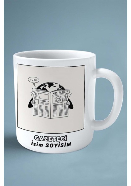 Gazeteci Gazete Meslek Baskılı Kupa Bardak Çift Taraflı Baskı Kişiye Özel Model 4