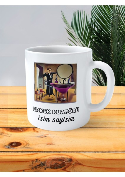 Kuaför Erkek Kuaförü Baskılı Kupa Bardak Isimli Kişiye Özel Avangart