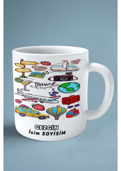 Gezgin Gezici Meslek Baskılı Kupa Bardak Çift Taraflı Baskı Kişiye Özel Model 21