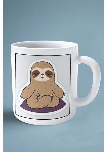 Tembel Hayvan Baskılı Kupa Bardak Çift Taraflı Kişiye Özel Çerçeveli Renkli Model 8