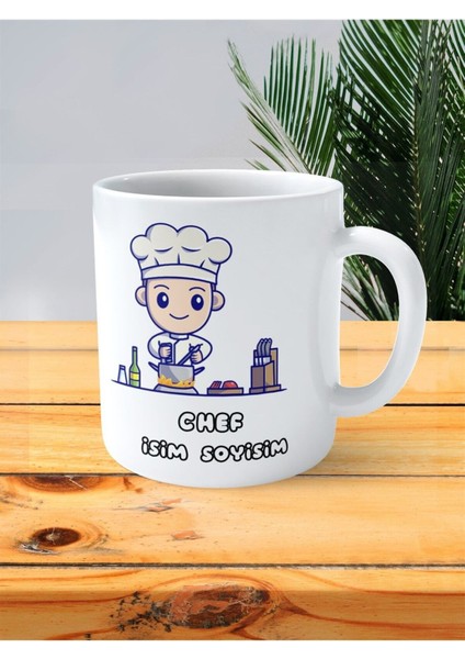 Aşçı Chef Baskılı Kupa Bardak Isimli Kişiye Özel Bıçaklık Resimli