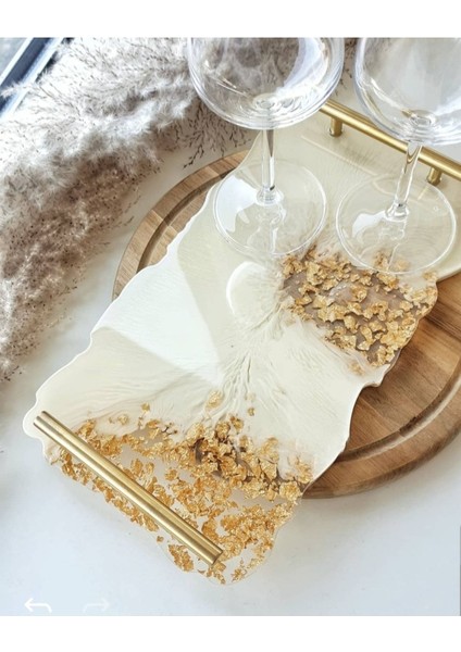 Lacivert Dikdörtgen Dalgalı Desenli Epoksi Sunum Tepsisi, Şık ve Zarif Tasarım