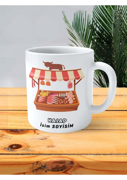Kasap Meslek Baskılı Kupa Bardak Çift Taraflı Baskı Kişiye Özel Model