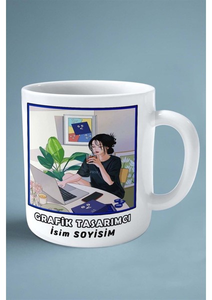 Grafik Tasarımcı Grafiker Meslek Baskılı Kupa Bardak Çift Taraflı Baskı Kişiye Özel Model 1