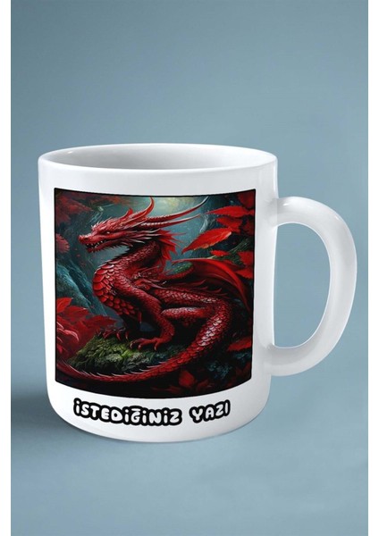 Ejder Ejderha Baskılı Kupa Bardak Çift Taraflı Kişiye Özel Çerçeveli Renkli Model 16 fiyatları