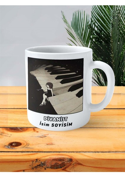 Piyanist Meslek Baskılı Kupa Bardak Çift Taraflı Baskı Kişiye Özel Model