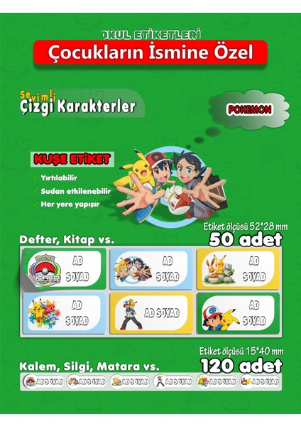 Pokemon Isme Özel Hobi - Okul Seti 170 Adet