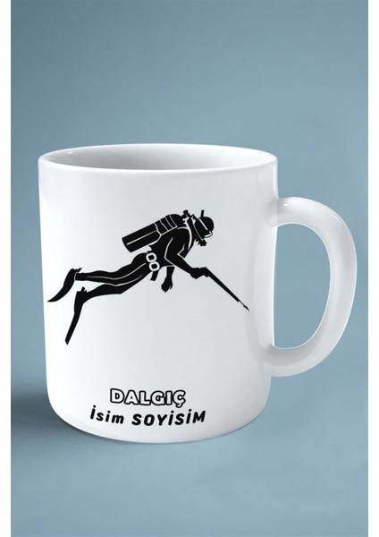 Dalgıç Dalışçı Meslek Baskılı Kupa Bardak Çift Taraflı Baskı Kişiye Özel Model 2