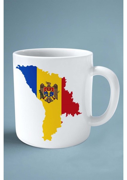 Moldova Bayrak Baskılı Kupa Bardak Çift Taraflı Kişiye Özel Model 1
