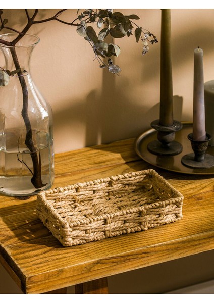 Gri Dekoratif Hasır Tepsi 20 Cm, Şık ve Kullanışlı Ev Aksesuarı