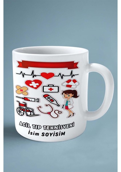 Acil Tıp Teknisyeni Att Baskılı Kupa Bardak Çift Taraflı Baskı Kişiye Özel Model 3