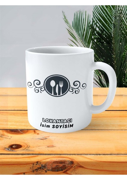 Lokantacı Lokanta Meslek Baskılı Kupa Bardak Çift Taraflı Baskı Kişiye Özel Model
