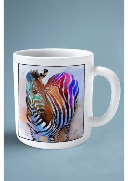 Zebra Baskılı Kupa Bardak Çift Taraflı Kişiye Özel Çerçeveli Renkli Model 4