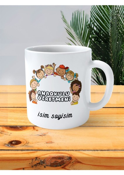 Anaokulu Ana Okulu Öğretmeni Baskılı Kupa Bardak Çocuklar El Ele