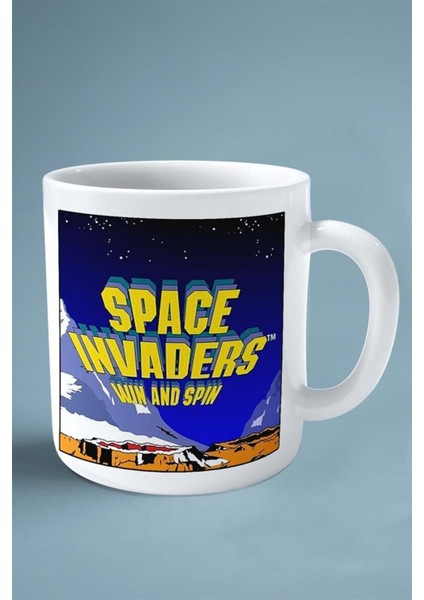 Space Invaders Oyun Baskılı Kupa Bardak Çift Taraflı Kişiye Özel Model 5