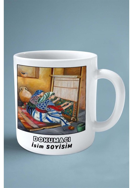 Dokumacı Dokuma Meslek Baskılı Kupa Bardak Çift Taraflı Baskı Kişiye Özel Model 9