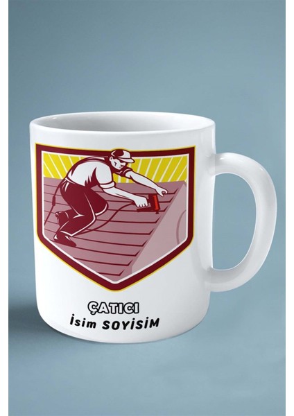Çatıcı Çatı Meslek Baskılı Kupa Bardak Çift Taraflı Baskı Kişiye Özel Model 3