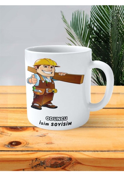 Oduncu Odun Meslek Baskılı Kupa Bardak Çift Taraflı Baskı Kişiye Özel Model