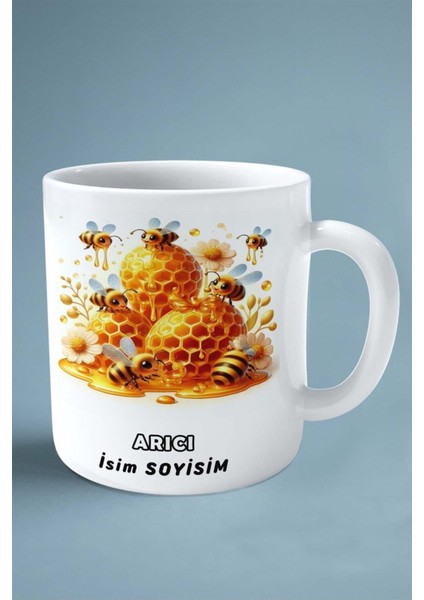 Arıcı Arı Baskılı Kupa Bardak Çift Taraflı Baskı Kişiye Özel Model 1