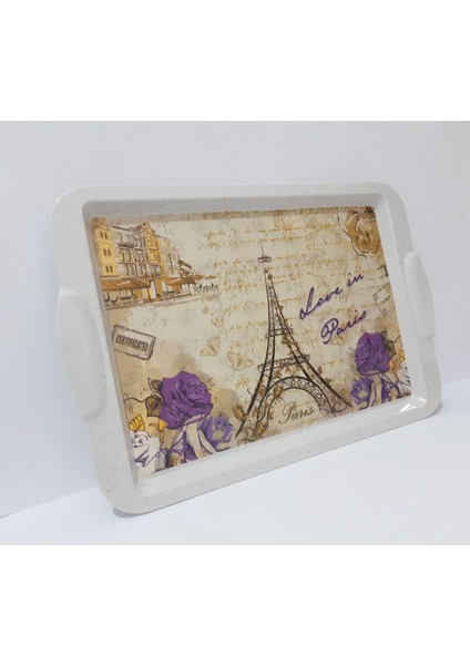 Renkli Büyük Boy Dikdörtgen Melamin Çay Tepsisi 44X29.5 cm