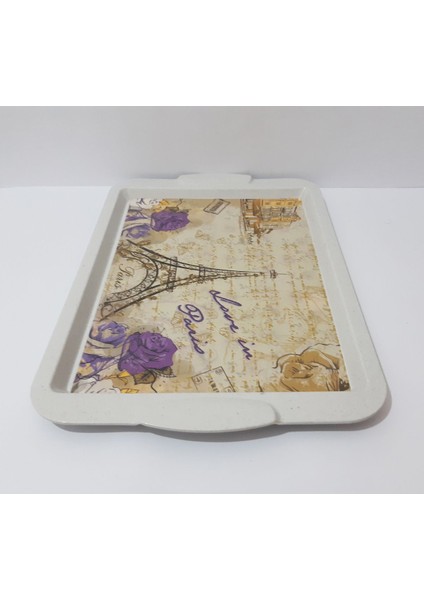 Renkli Büyük Boy Dikdörtgen Melamin Çay Tepsisi 44X29.5 cm