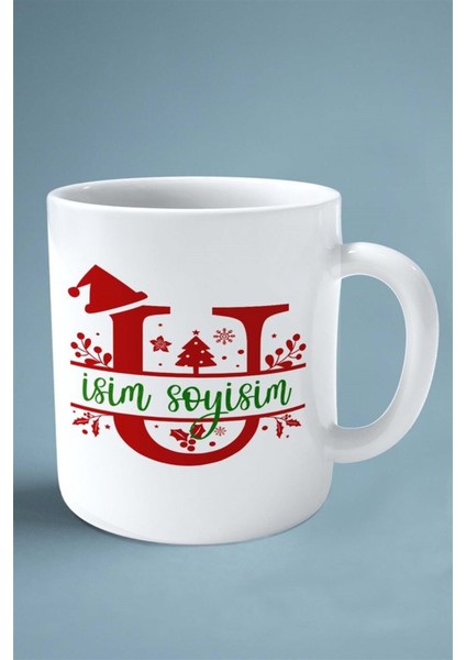 U Harfi Yeni Yıl Noel Yeniyıl Isimli Baskılı Kupa Bardak Çift Taraflı Kişiye Özel Model 24